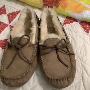 UGG Dakota Suede Shearling Lined Moccasin Slippers - Brown